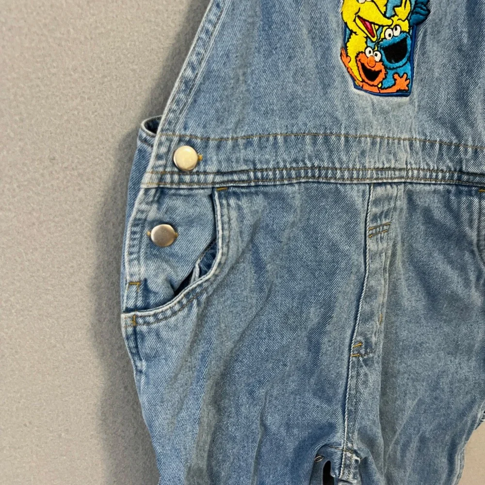Vintage Sesame Street Overalls Kids 5T Blue Denim Muppets Big Bird Elmo Cookie